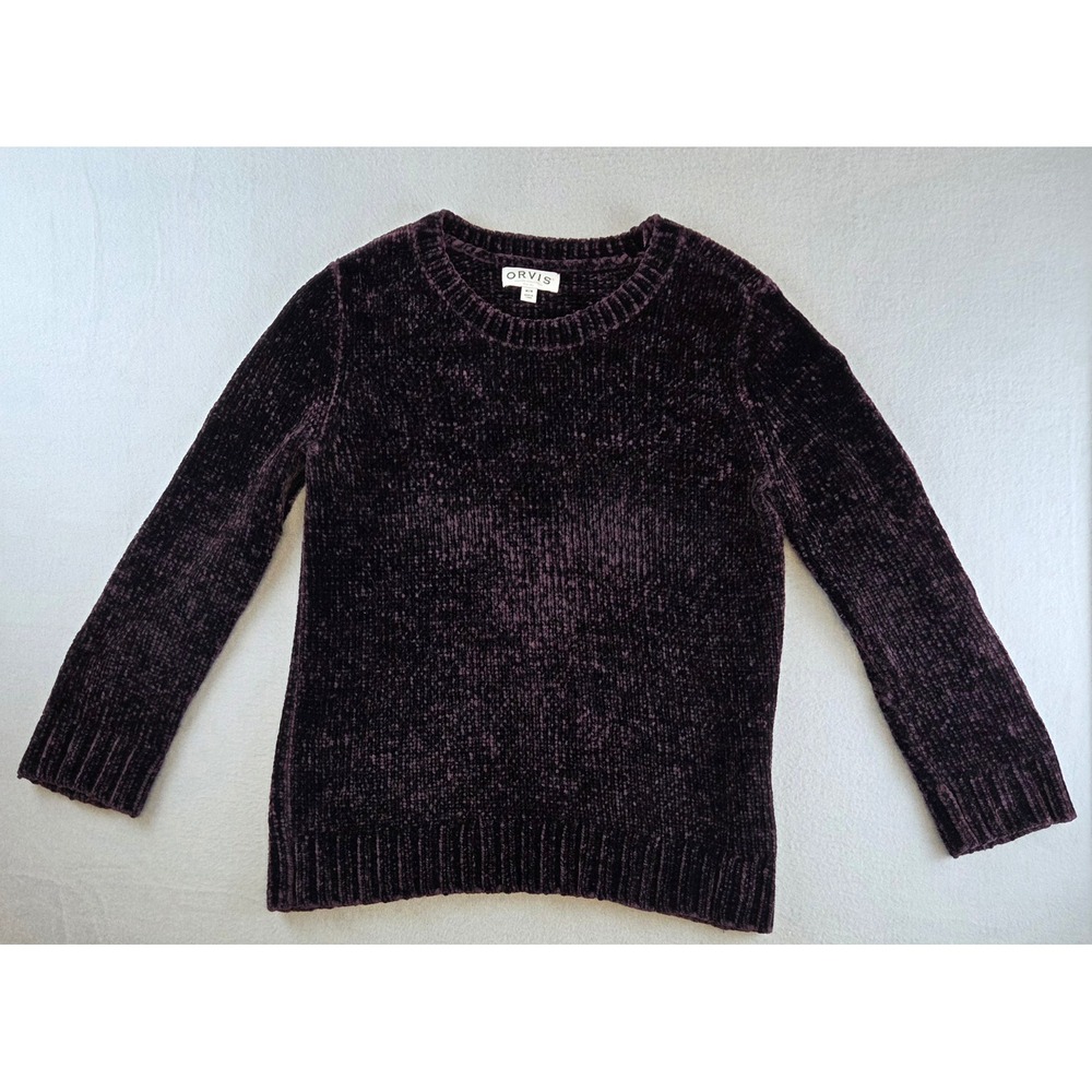 Orvis Womens Chenille Crewneck Sweater Purple Plum Velvety Cozy Medium Cabincore